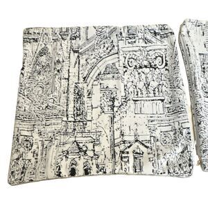 Set of 2 Black White Velvet Toile Cityscape Throw Pillow Covers Heart Zippers 18